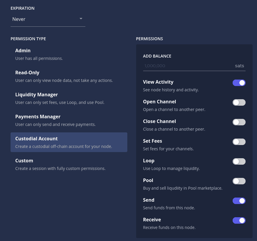 Lightning Node Connect Custom Permissions